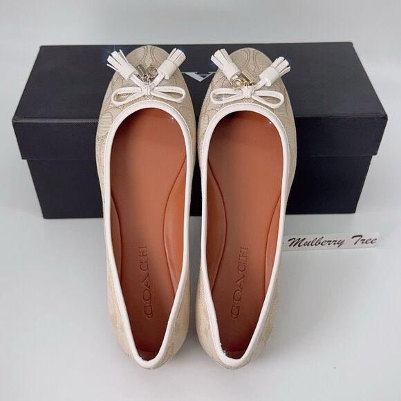 Coach FG2708 Benni Signature Jacquard Flat Ballet Shoes Khaki Chalk Size 5 - Picture 9 of 9
